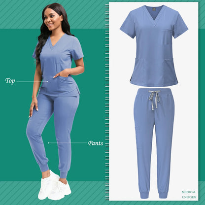 Cleaning Uniform for Women Nursing Scrub Top Pants Medical Suit Pediatric Nanny Work Wear Operating Room Surgical Gown Wholesale