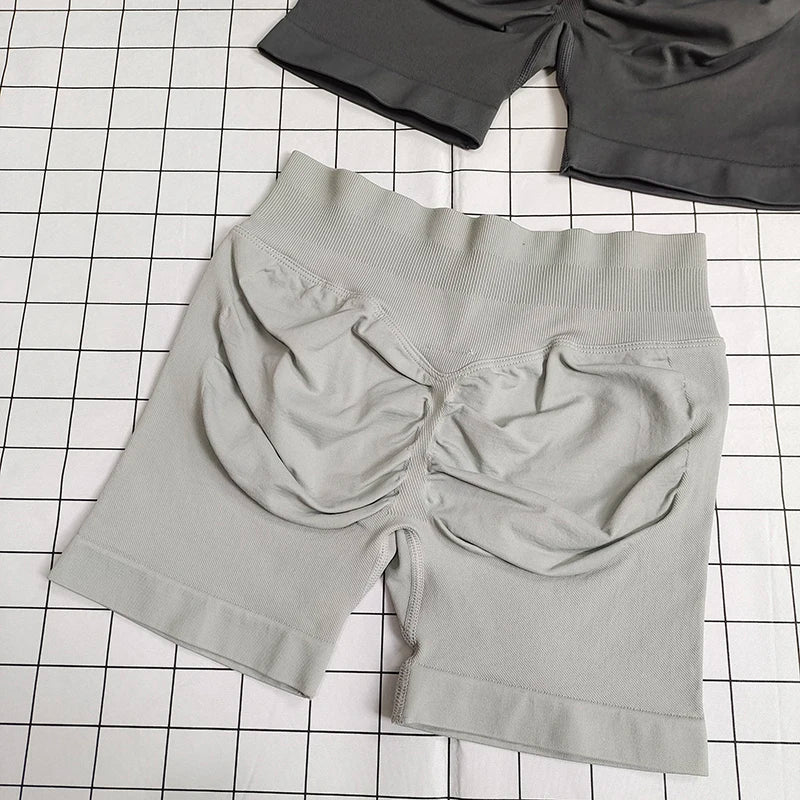 No Logo Dynamic Shorts , Women's Seamless Scrunch  Yoga High Waist Band Gym Short High Stretch Workout Biker Shorts