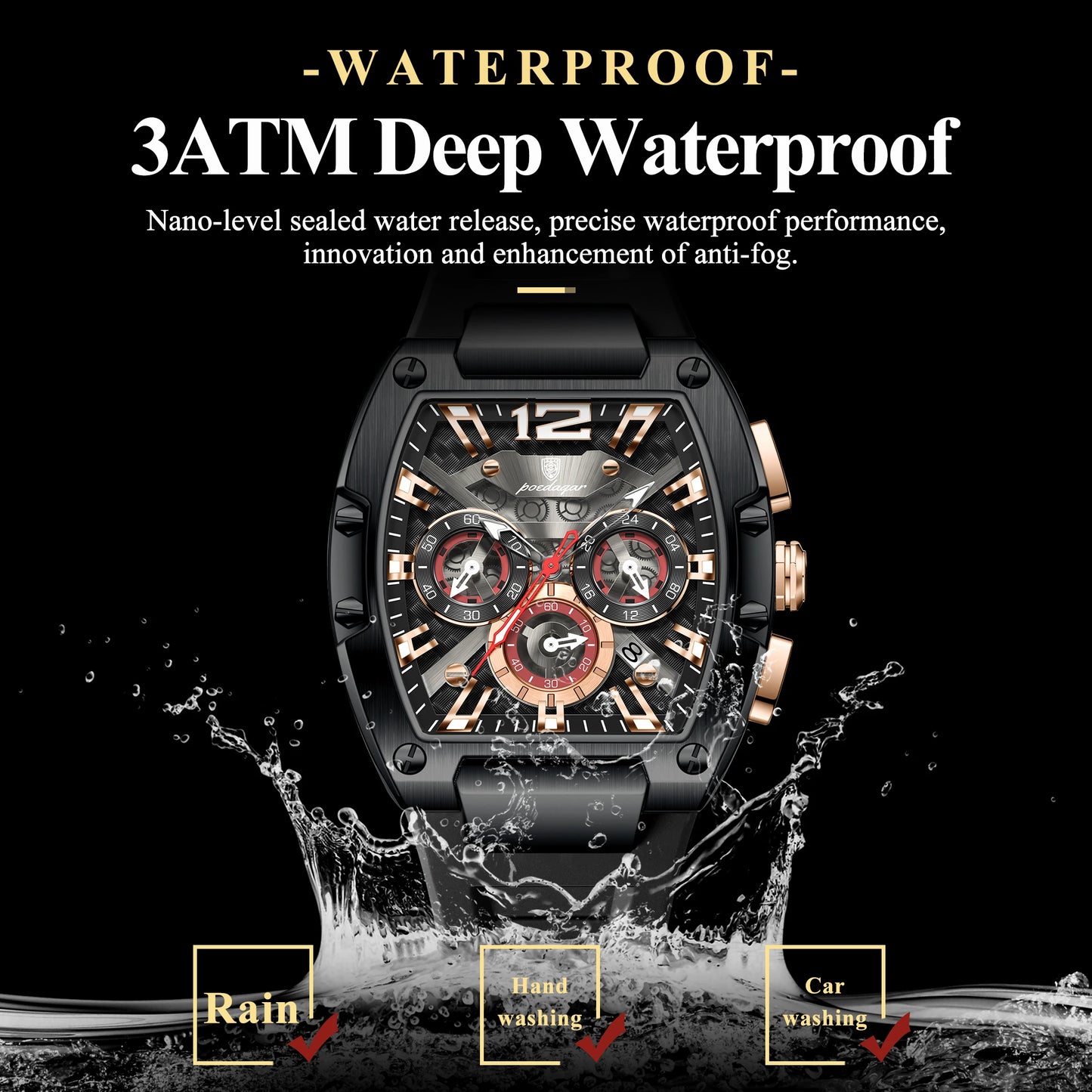 POEDAGAR Luxury Watches For Men Sport Casual Waterproof Luminous Date Man Wristwatch Chronograph Quartz Silicone Men Watch Reloj