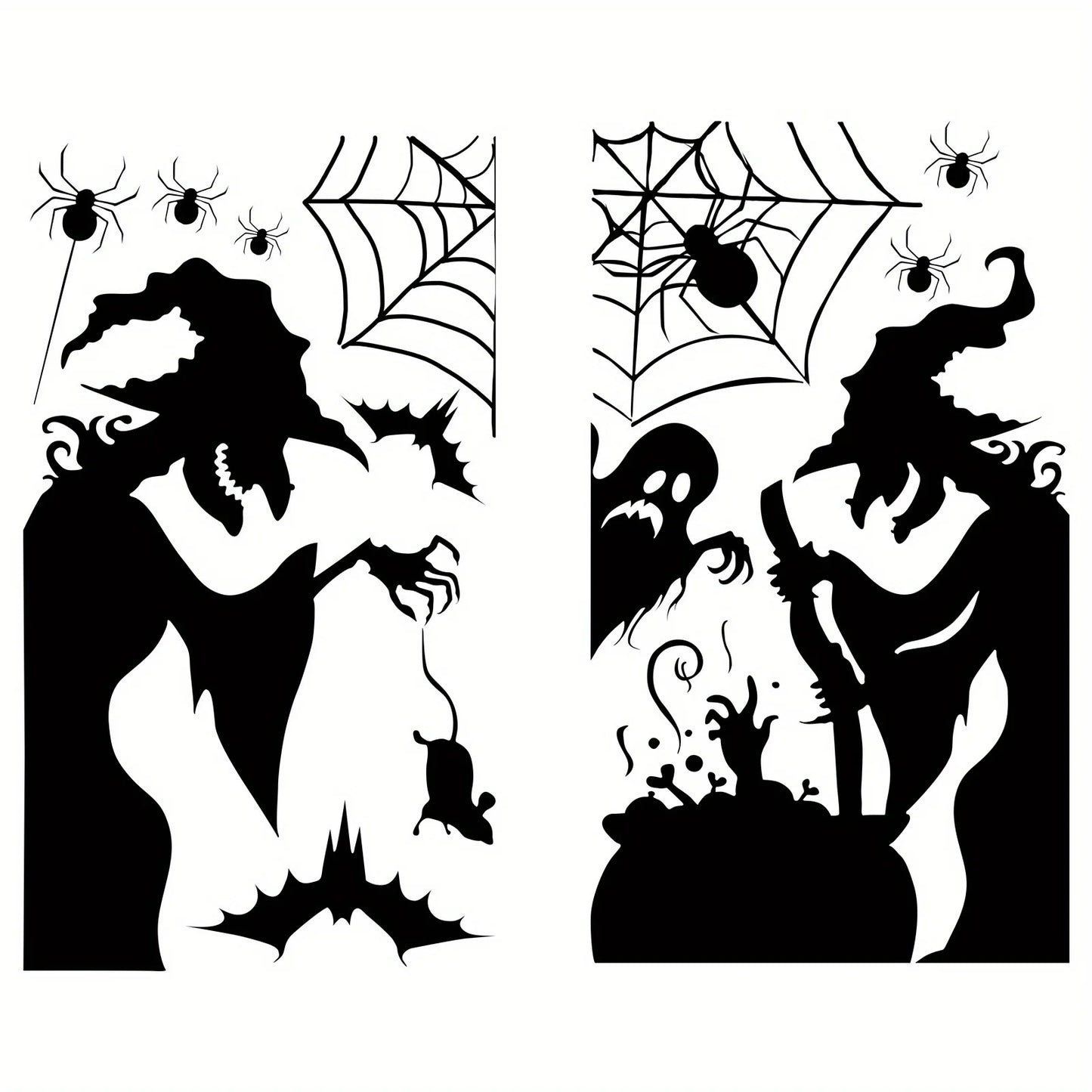 Large Halloween Window Sticker Decoration - Terror Witches, Ghosts, Bats and Spider Webs Electrostatic Adsorption Stickers