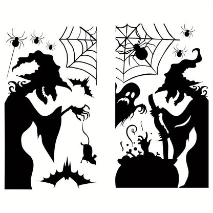 Large Halloween Window Sticker Decoration - Terror Witches, Ghosts, Bats and Spider Webs Electrostatic Adsorption Stickers