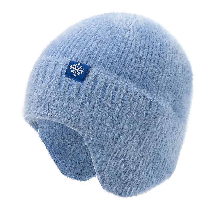 Hot Sale Women Earflap Winter Hat Candy Colors Fashion Faux Fur Knitted Hat Kpop Style Soft Beanie Hats Female Streetwear Cap