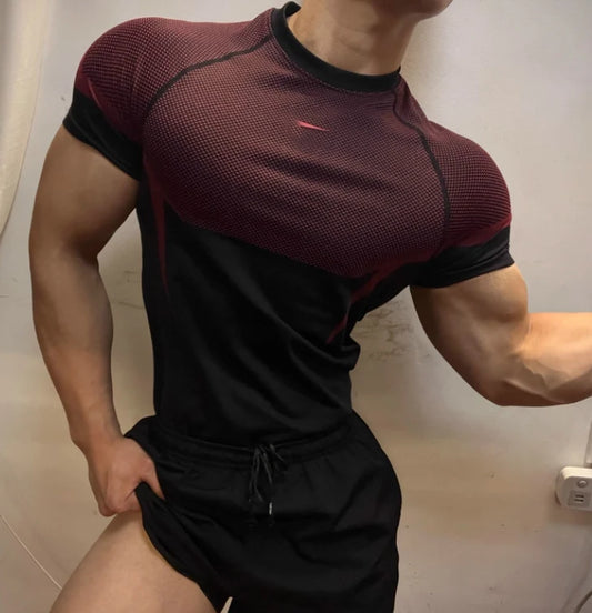 Men's sports T-shirt short-sleeved fitness wear, suitable for running and gym training [European/American sizes]