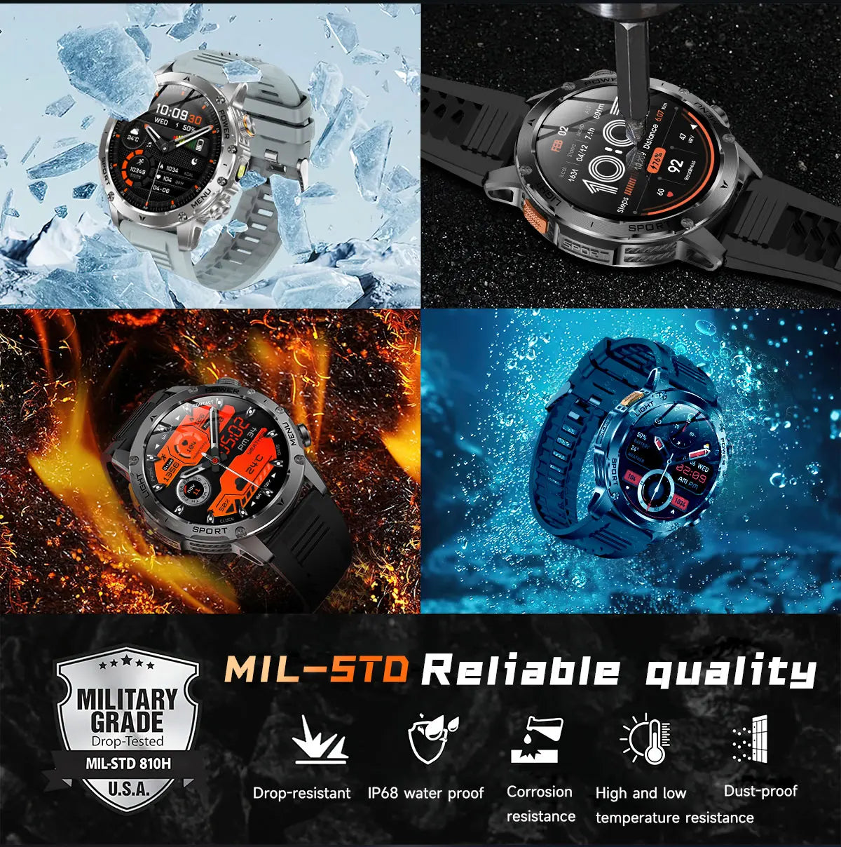 2025 Outdoor New 1000mAh Battery T-Rex 3 Military Grade Smart Watch Men IP69K Waterproof GPS HD Bluetooth Call 100+Sports Watch