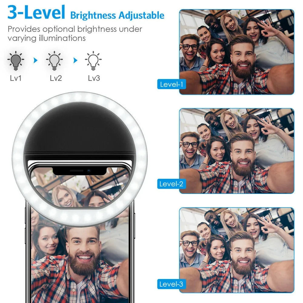 USB Charging LED Selfie Ring Light Lens for Mobile Phones, LED Selfie Ring Lamp for iPhone, Samsung, Xiaomi, Huawei Phone Selfie Light