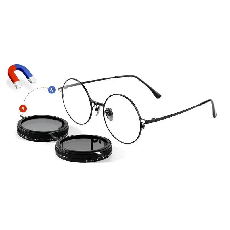 ND2-400 9 Level Adjustable Dimming Polarized Fishing Round Men Sunglasses Vintage Punk Driving Sunglasses Gift Hard Case