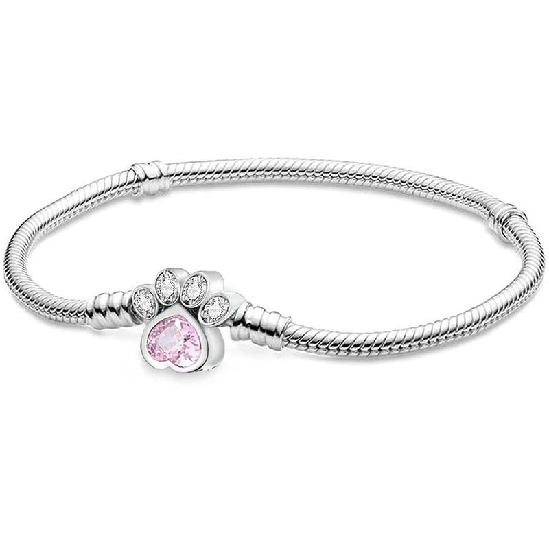 925 Sterling Silver Zircon Sweet Love Heart Bracelet DIY Bead Making Fit Original Pan Bracelets Fine Jewelry Gift