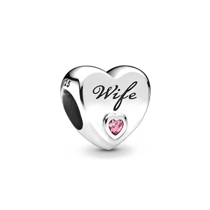 2024 Original 925 Silver Simple Heart Charm Daughter Mom Dad Bead Fit Dpandore Bracelet Necklace Women Diy Jewelry For Gift