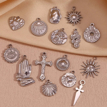Face Sun Oval Cross Sunflower Relief Long Eyelashes Sparkling Eyes A Rose Round Pendant 316L Stainless Steel Silver Color