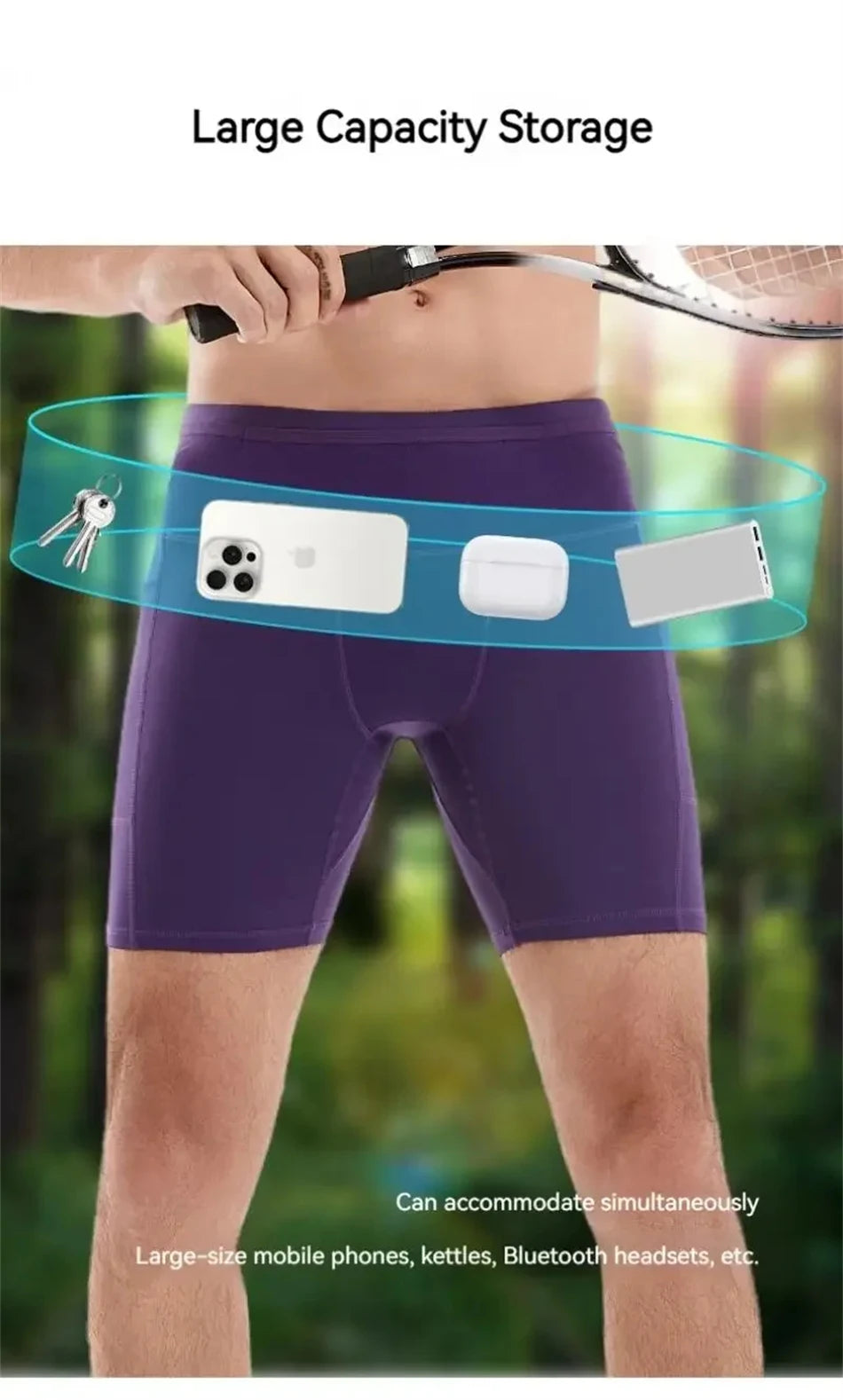 Mul-Pockets Compression Shorts 3.0 Mens Marathon Running Shorts Quick Dry Exercise Training Jogging Cycling Fitness Tight Shorts