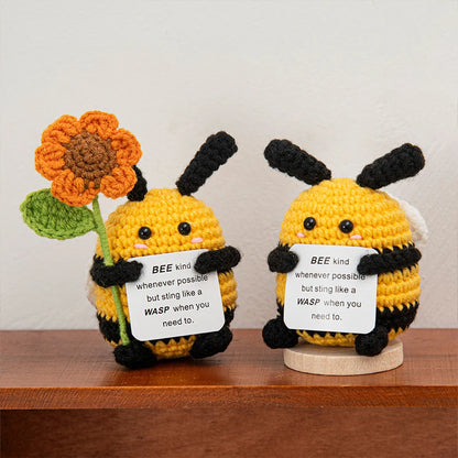 Cute Mini Positive Crochet Bee Hand-woven Animal Doll Thank You Gift for Birthday Teachers Graduation Car Interior Accessories