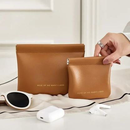 New Simple Mini PU Leather Lipstick Makeup Storage Bag Women Square Small Cosmetic Pouch Portable Make Up Key Organizer Bags