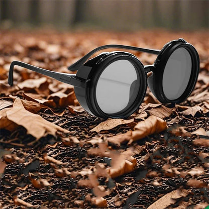ND9 Retro Punk Round Adjustable Darkening Sunglasses for Men, Outdoor Fishing, UV400 Polarized Driving Glasses