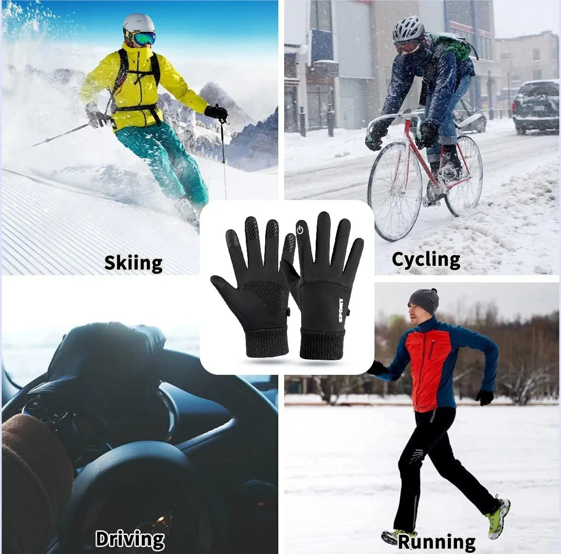 Men's and women's winter gloves, touchscreen warm gloves, waterproof, windproof, thermal gloves for driving, running, skiing, and riding.