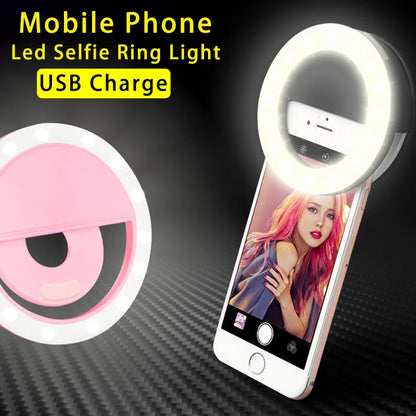 USB Charging LED Selfie Ring Light Lens for Mobile Phones, LED Selfie Ring Lamp for iPhone, Samsung, Xiaomi, Huawei Phone Selfie Light