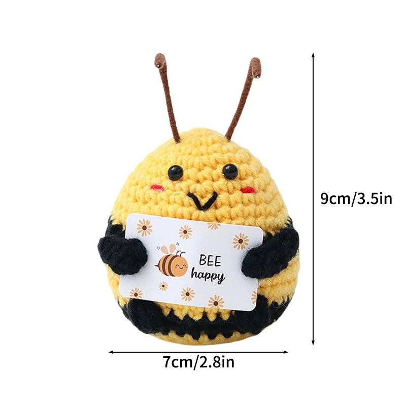 Cute Mini Positive Crochet Bee Hand-woven Animal Doll Thank You Gift for Birthday Teachers Graduation Car Interior Accessories