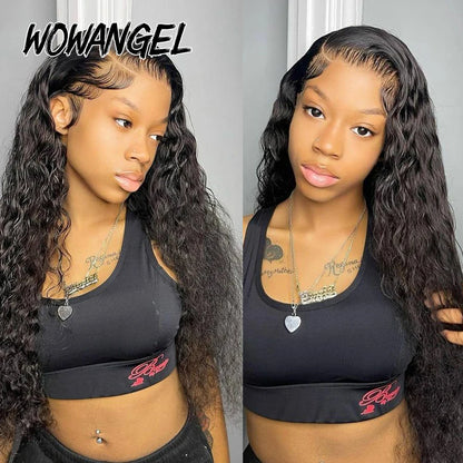 Wow Angel 250% HD Lace Frontal Wigs 13X6 Water Wave Wigs 13x4 Lace Frontal Wigs Pre Plucked Curly Wig Human Hair Wig For Woman