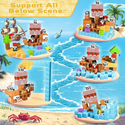 STEM Magnetic Blocks Build Pirate ship Magnet Fun and Educational Playset for Children Building Toys Christmas Halloween toy