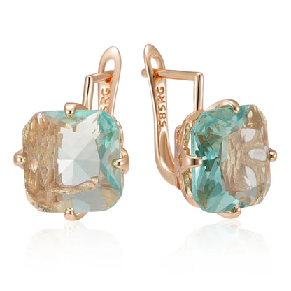 Wbmqda Big Square Light Green Stone Drop Earrings For Women 585 Rose Gold Color Fashion Zircon Jewelry Accessories