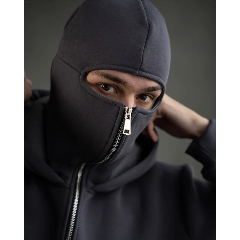 2025 Autumn/Winter New Men's and Women's Double Hats with Hoodie Coat Zipper Windproof and Warm Couple Hip Hop Sports Top