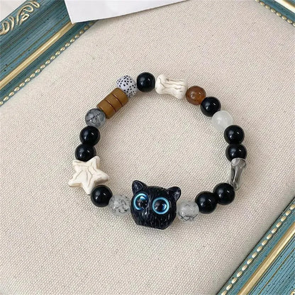 Matching bracelets for couples, women, men, luminous, cute cat friendship bracelet, black and white cat head bracelets, glow in the dark gift.