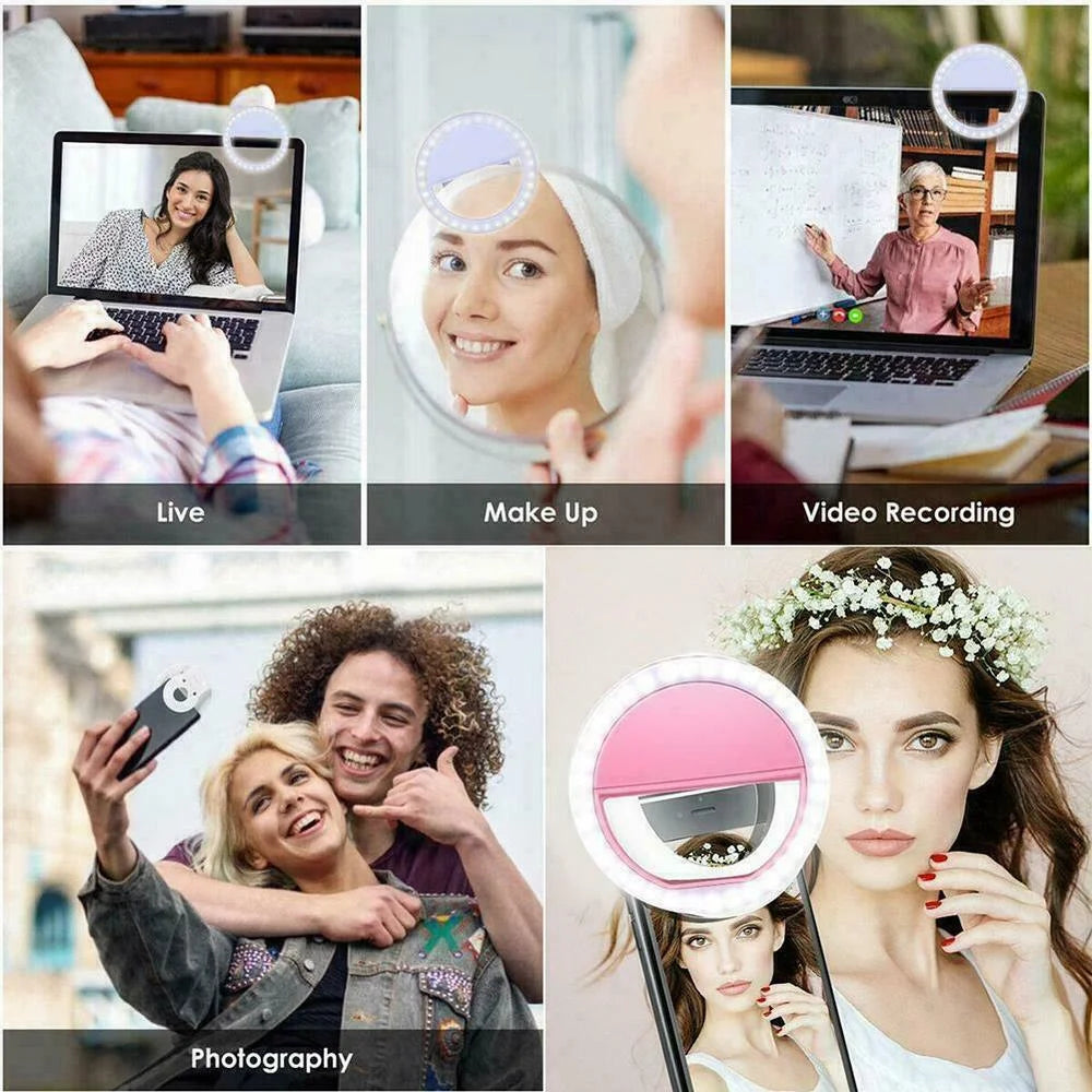 USB Charging LED Selfie Ring Light Lens for Mobile Phones, LED Selfie Ring Lamp for iPhone, Samsung, Xiaomi, Huawei Phone Selfie Light