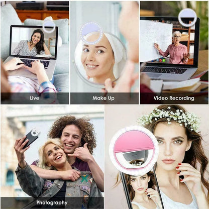 USB Charging LED Selfie Ring Light Lens for Mobile Phones, LED Selfie Ring Lamp for iPhone, Samsung, Xiaomi, Huawei Phone Selfie Light