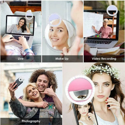 USB Charging LED Selfie Ring Light Lens for Mobile Phones, LED Selfie Ring Lamp for iPhone, Samsung, Xiaomi, Huawei Phone Selfie Light