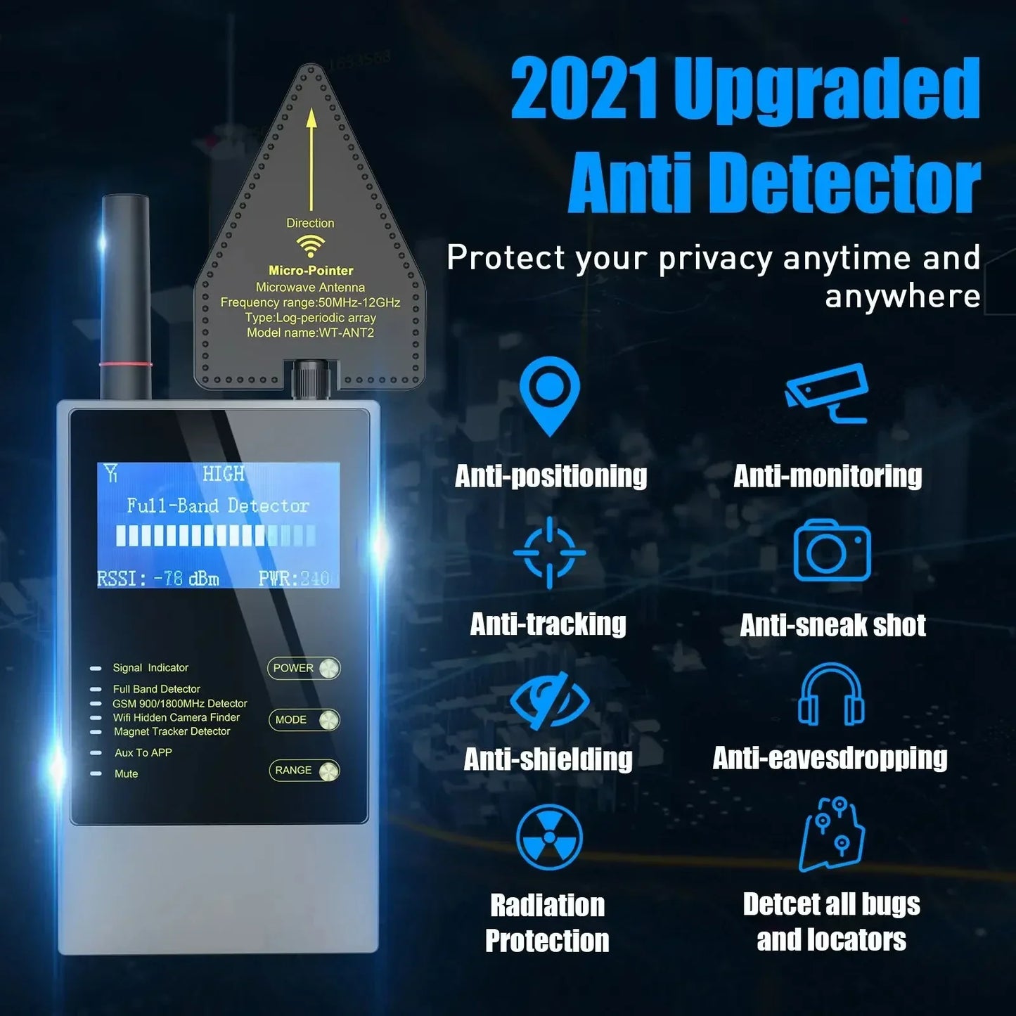 Anti Spy Gadgets Wireless Audio Bug GPS Camera Detector Finder Bug RF Signal Detector Car GPS Tracker Strong Magnetic Detector