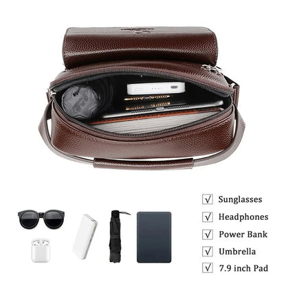 2025 New Men's Crossbody Shoulder Bags Waterproof Vintage Large Capacity PU Leather Bag Men's Messenger Tote