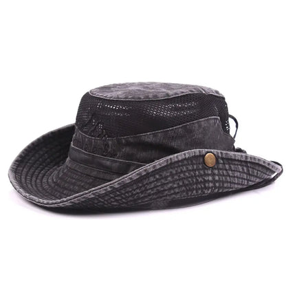 Foldable Cotton Sun Protection Hat Adjustable Breathable Wide Brim Fishing Cap Bucket Hat Jungle Hat Outdoor Camping Accessories