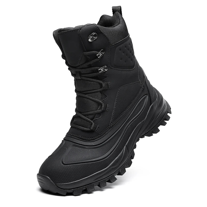 Men's Winter High-Top Snow Boots with Fleece Lining Thickened Waterproof Non-Slip Warm and Cold-Resistant Cotton Hiking Shoes