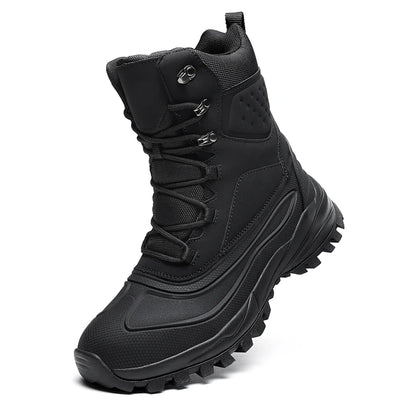 Men's Winter High-Top Snow Boots with Fleece Lining Thickened Waterproof Non-Slip Warm and Cold-Resistant Cotton Hiking Shoes