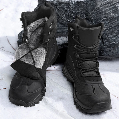 Men's Winter High-Top Snow Boots with Fleece Lining Thickened Waterproof Non-Slip Warm and Cold-Resistant Cotton Hiking Shoes
