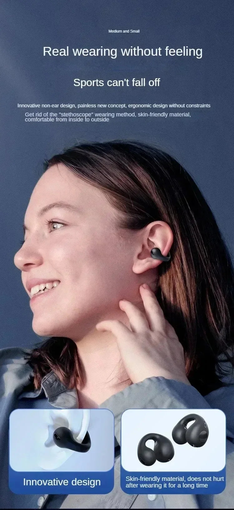 Bluetooth Earphone 5.3 Wireless Bone Conduction Headphones Clip Ear Music Noise Canceling HD Call Sports Gaming Earphone