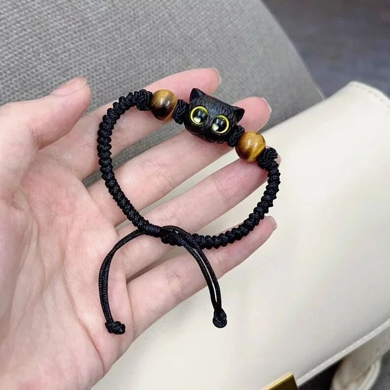 Matching bracelets for couples, women, men, luminous, cute cat friendship bracelet, black and white cat head bracelets, glow in the dark gift.