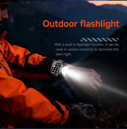 Robust military smart watch 1400Mah battery fitness tracking 10ATM waterproof tactical sports flashlight men's phone watch