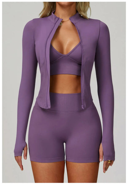 2/3PCS Yoga Suit Sports Set Women Tracksuit Gym Set Seamless Running Workout Set Push Up Long Sleeve Sports Jacket Yoga Clothing