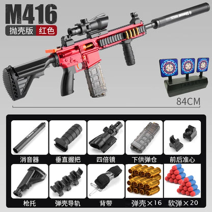 New M416 Barrett Shell Ejection Soft Bullet Toy Gun Manual Classic Style with Automatic Return Target Boy Toy Birthday Gift