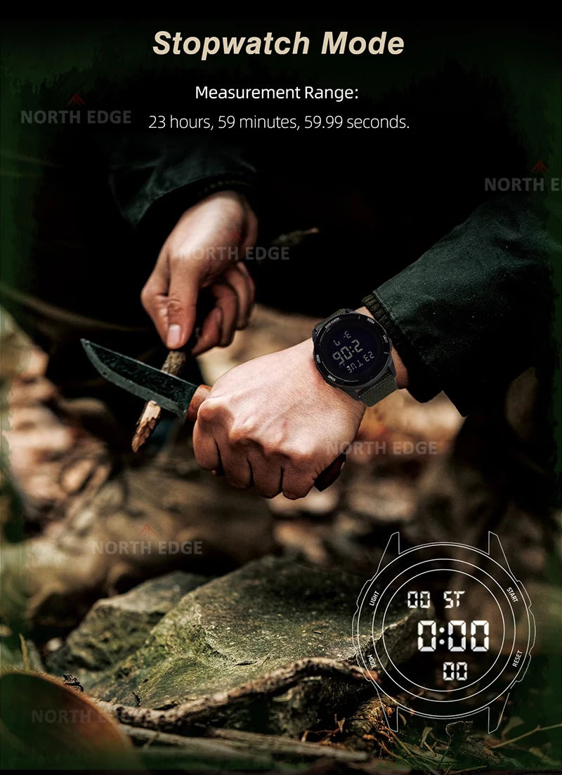 NORTH EDGE 2025 TERRAX Men's Digital Military Watches Outdoor Sports Swimming Waterproof 50M Stopwatch Countdown Light Watch Men