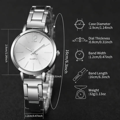 6PCS/Set Fashion Women's Quartz Watch Stainless Steel Band Wrist Watches Diamond Jewelry Set(Without Box)