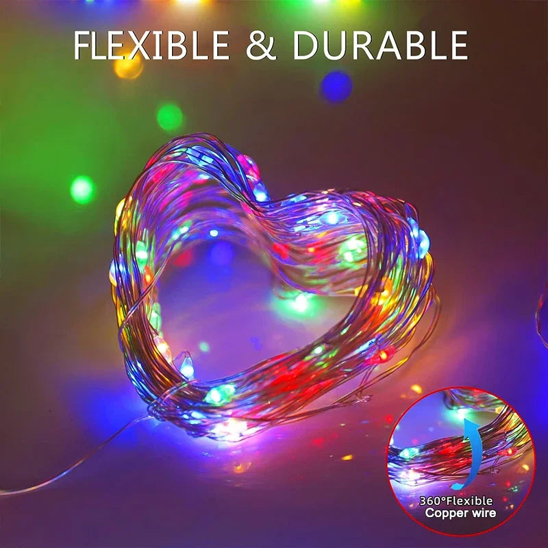 Solar Fairy String Lights Outdoor LED Garden Christmas Decoration Garland Light For Xmas Halloween Thanksgiving Wedding