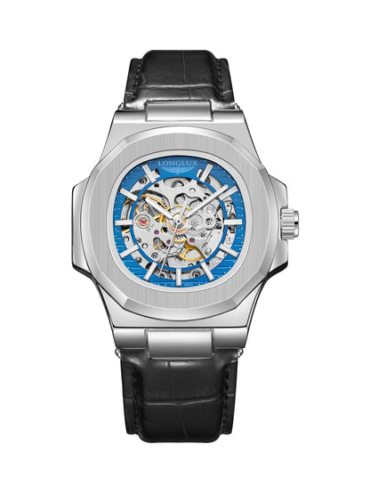 LONGLUX automatic mechanical watch outdoors simple luxury watches waterproof cheap wholesale skeleton leather mens watch gift