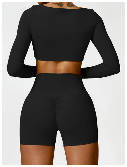 2PCS Yoga Suit Sports Set Women Quick-Drying Gym Set Women Tracksuit Running Workout Long Sleeve Sports Shirt Yoga Clothing