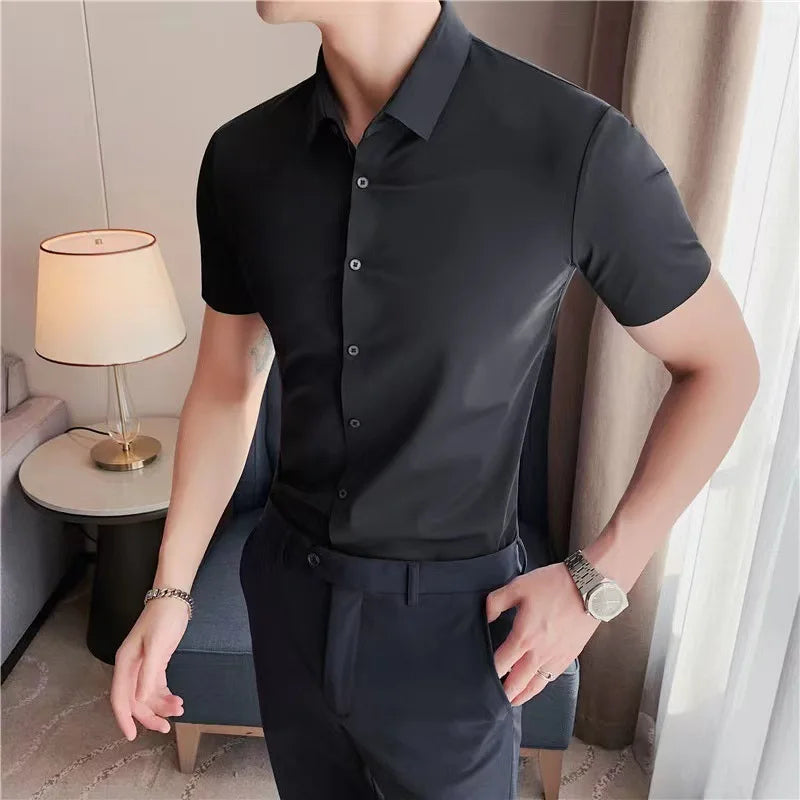 Men's Ultra Stretch Short Sleeve T-Shirt Business Casual Breathable Stretchable Abrasion-Resistant Solid Color Short Sleeve Shirt