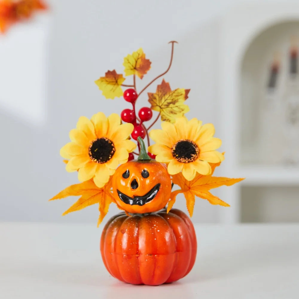 Halloween Artificial Maple Leaf Pumpkin Bonsai Ornaments Autumn Harvest Decor Thanksgiving Halloween Party DIY Decorations