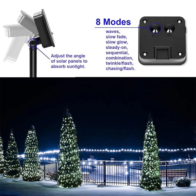 Solar Fairy String Lights Outdoor LED Garden Christmas Decoration Garland Light For Xmas Halloween Thanksgiving Wedding
