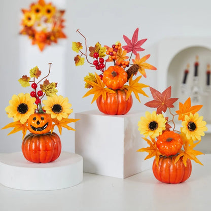 Halloween Artificial Maple Leaf Pumpkin Bonsai Ornaments Autumn Harvest Decor Thanksgiving Halloween Party DIY Decorations