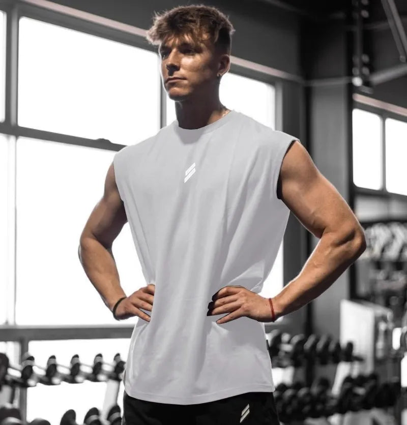 Men's sleeveless sports t-shirt, quick-drying, breathable, hollow, for training, summer