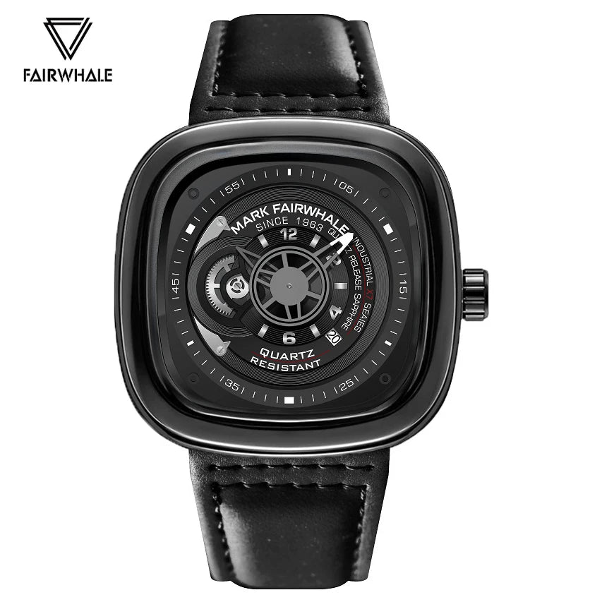 Mark Fairwhale Fashion Watch For Men Casual Leather Strap Quartz Watch Sports Waterproof Square Wristwatch Man 2025 Hot Sale